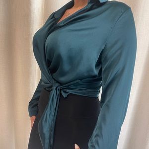 Misguided teal silky blouse size 12